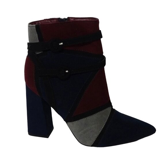 JustFab Adler Ankle Boots Bootie Block Heels Women Size 8.5 Blue Red Colorblock - Picture 2 of 9